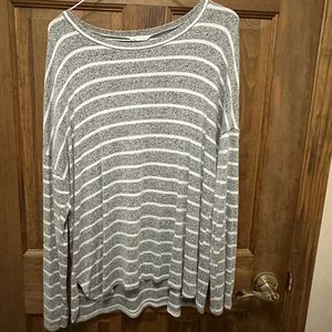 Grey and white striped long sleeve shirt